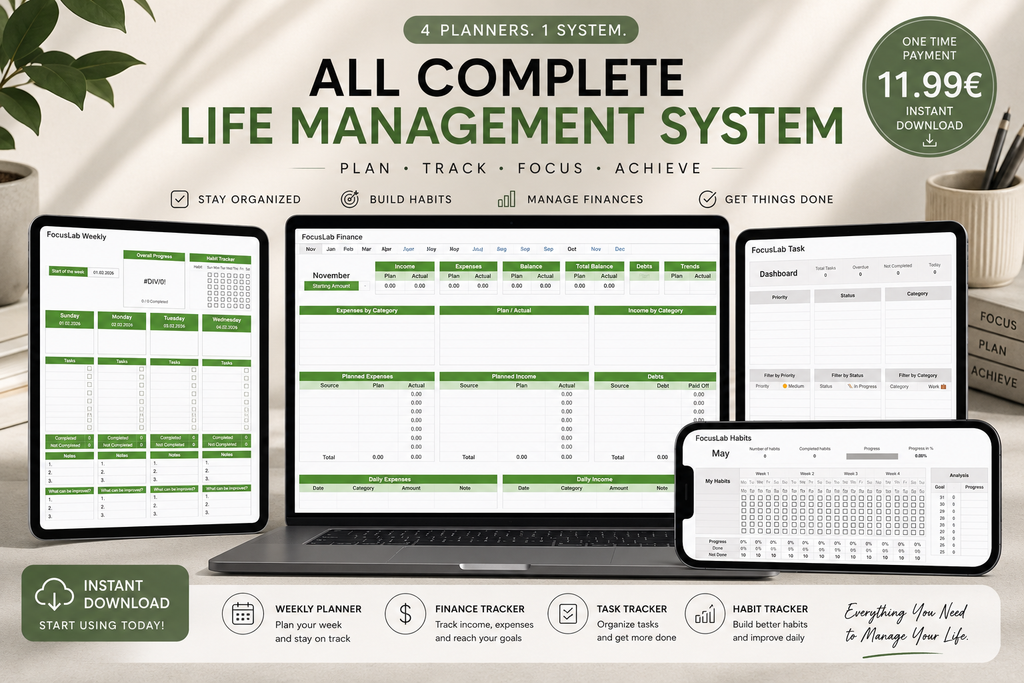 Life Control Pack™ | 4-in-1 Digital Planner | Weekly, Finance, Habit & Task Tracker